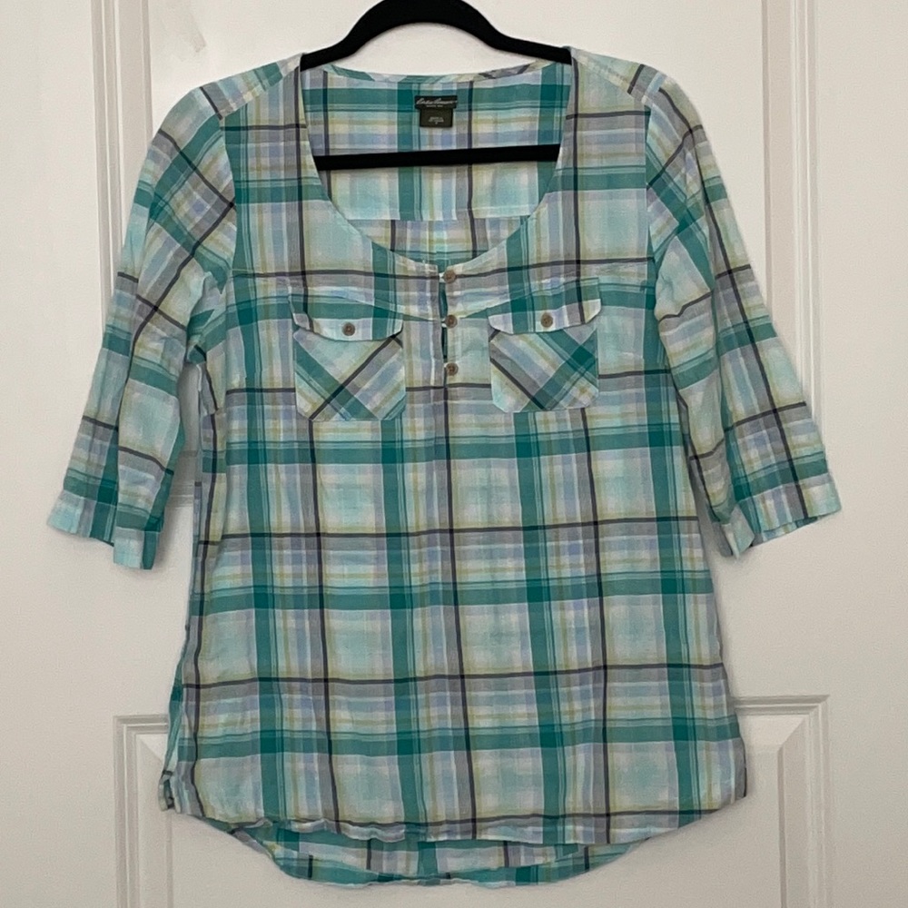Eddie Bauer Plaid Cotton Top Small